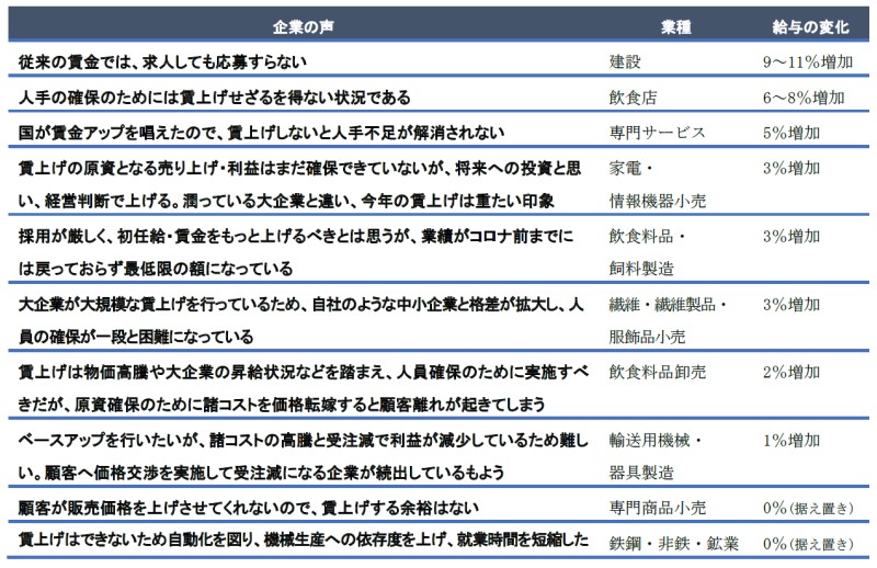 2024年度賃上げについての企業の声