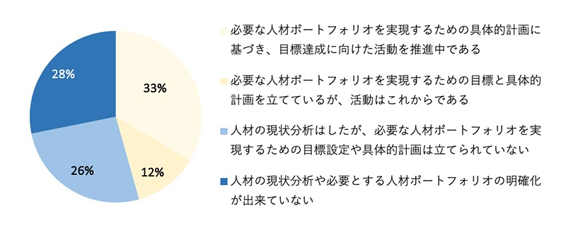 人材ポートフォリオの充足に向けた目標設定や達成までの具体的計画の進行を示す図表