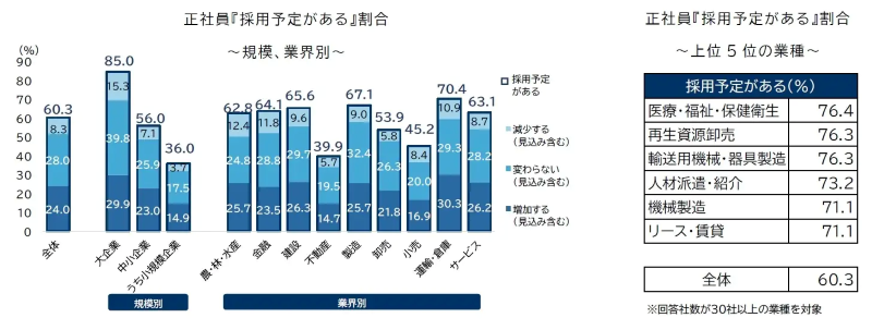 正社員採用予定がある割合